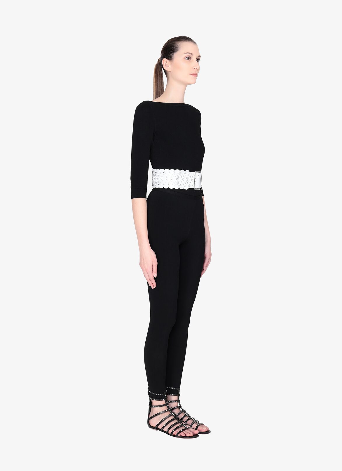BELT C.LUX PETALE CUIR+RIVET OPTICAL WHITE ALAÏA WHITE  BELT C.LUX PETALE CUIR+RIVET OPTICAL WHITE
